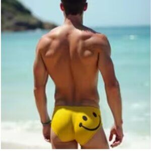 Cheeky Mens Cartoon Smile Swim Trunks Large